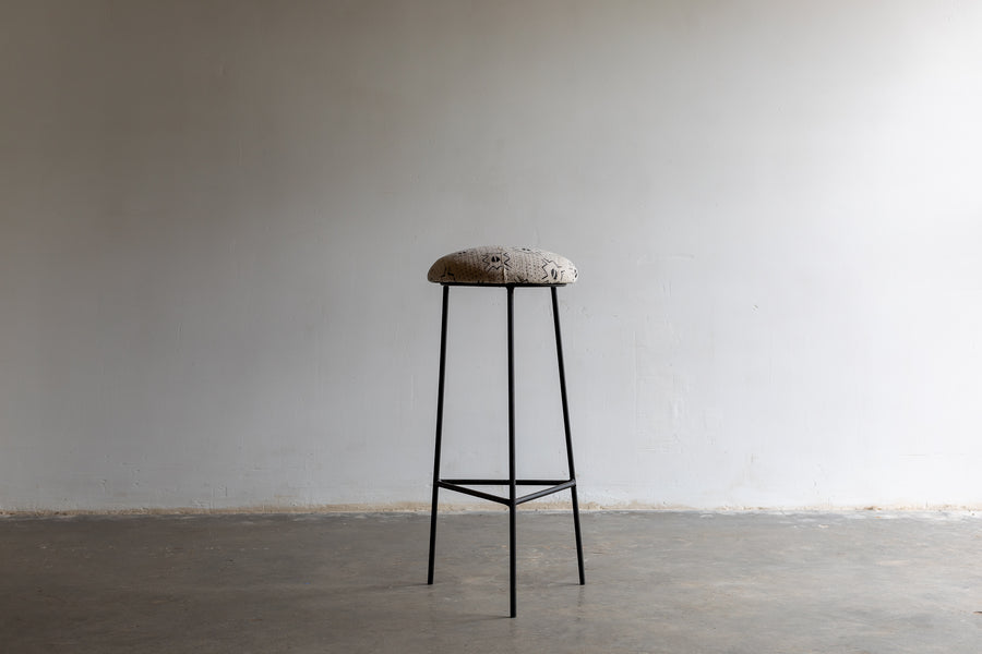 White bogolan upholstered stool L