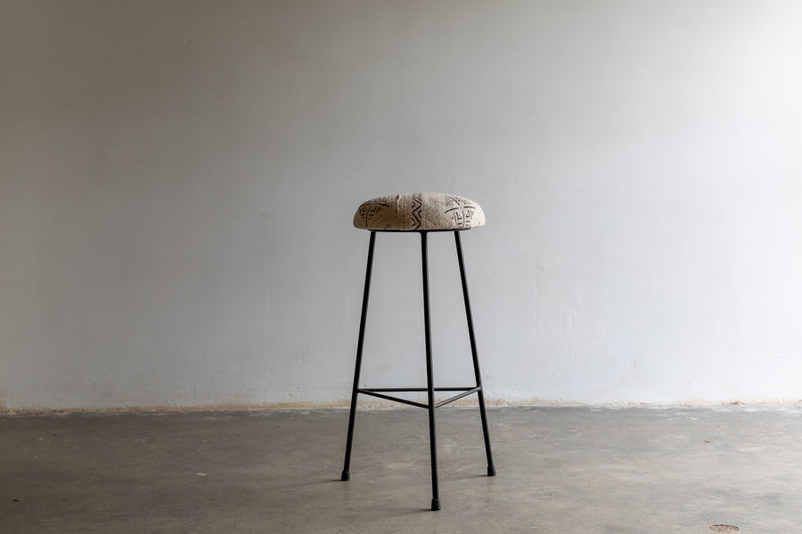 Mali L white bogolan upholstered stool