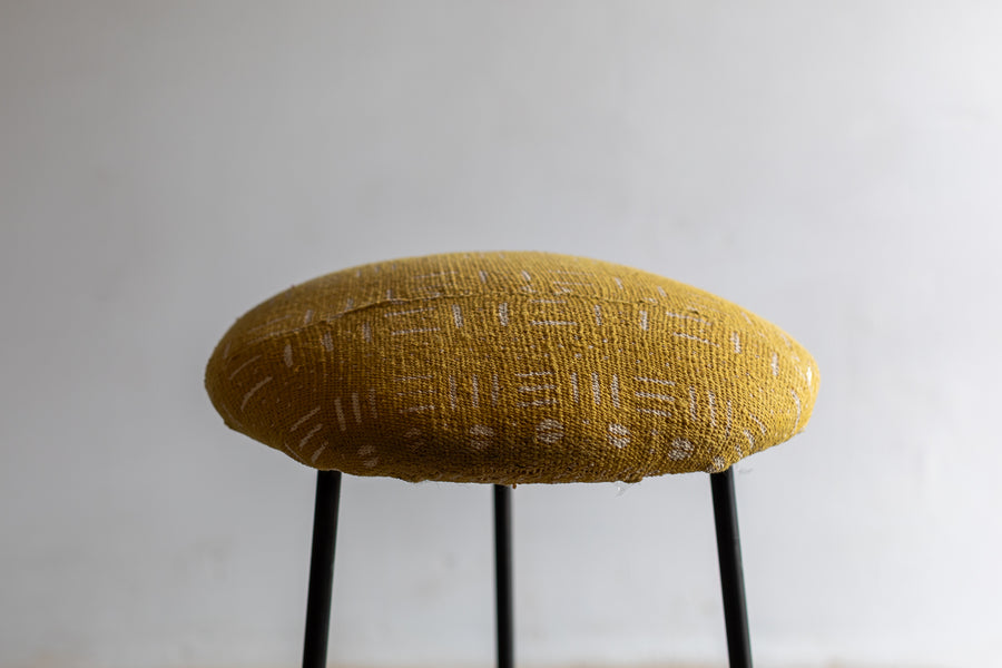 Mustard bogolan upholstered stool L
