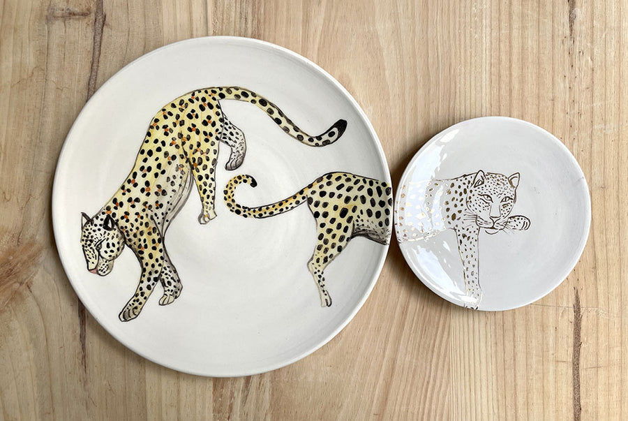 Conjunto de platos leopardo Oro